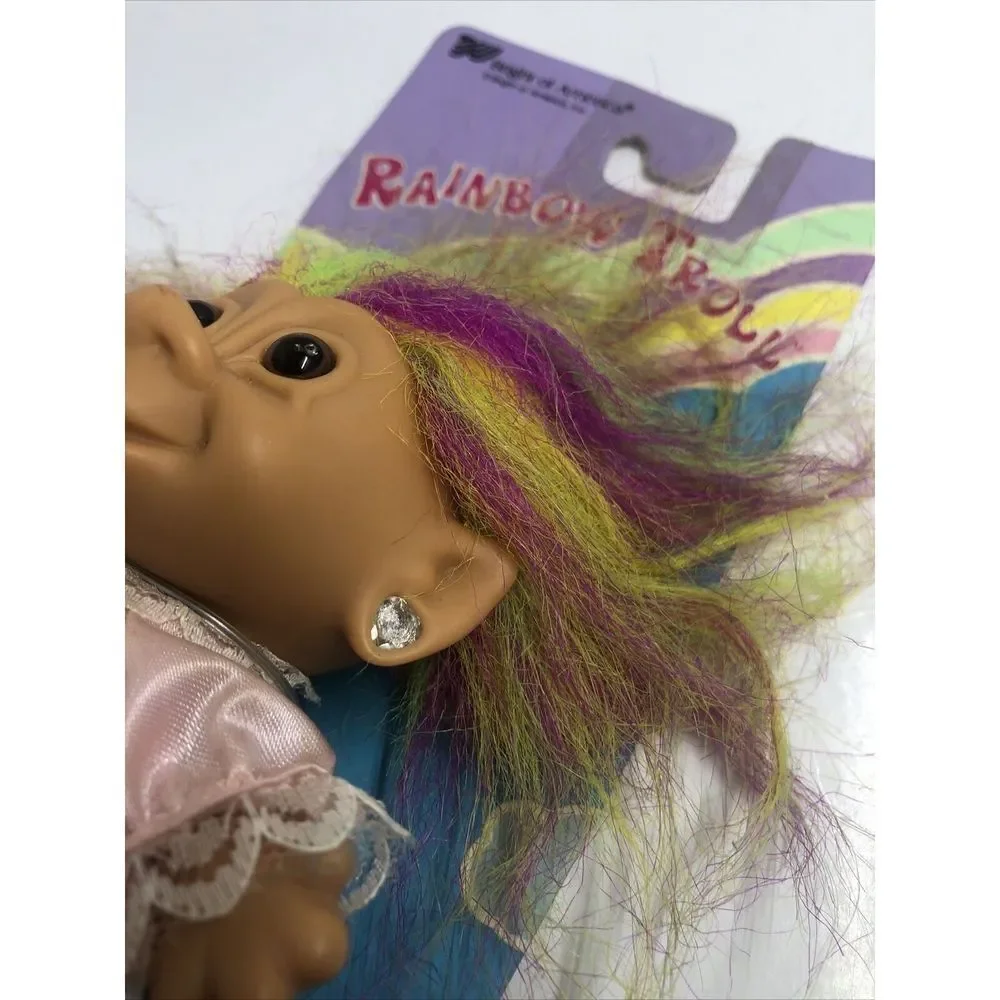 Vintage Bright of America Troll Doll Rainbow Hair Heart Earring